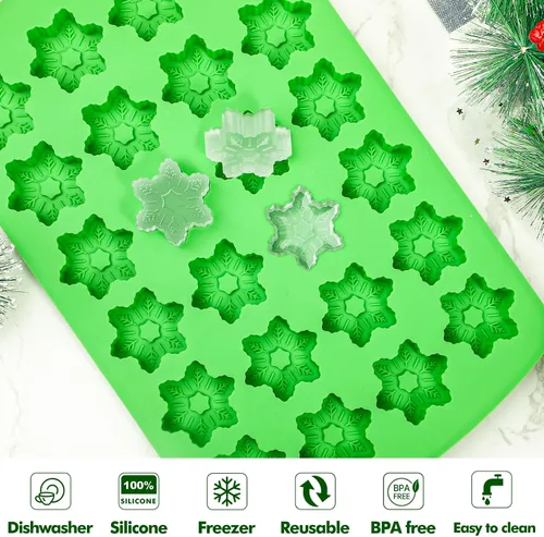 Miniatura 5 de Webake Molde de cubitos de hielo de copo de nieve de silicona con 24 cavidades, bandeja de cubitos de hielo de Navidad, moldes de copo de nieve