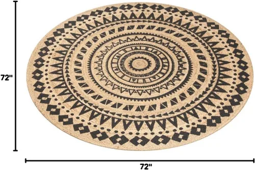 Miniatura 2 de SAFAVIEH Colección Natural Fiber - Alfombra de área redonda de 3 pies, color negro y natural, hecha a mano con mandala boho de yute trenzado, ideal