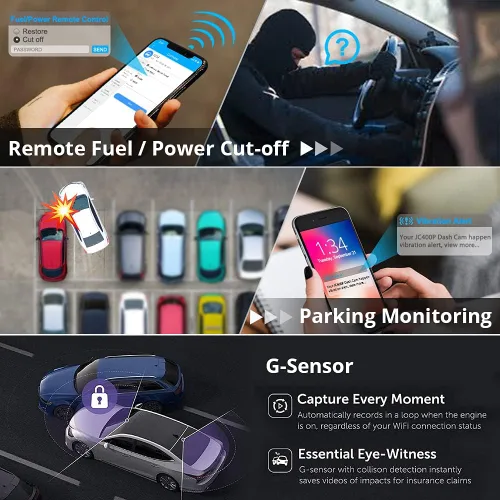 Miniatura 5 de Video en vivo y monitor remoto de 24 horas, Jimi JC400P 4G y WiFi Dual Dash Cam frontal e interior para automóviles Cámara de coche 1080P Grabadora