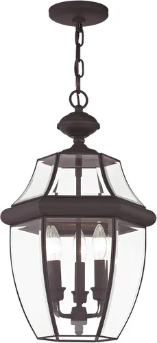 Miniatura 3 de Livex Lighting 2355-07 Monterey - Linterna colgante de latón macizo con acabado de bronce para exteriores con cristal biselado transparente