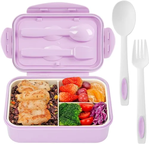 Miniatura 8 de LOVINA Cajas Bento para Adultos – Contenedor de almuerzo Bento de 1100 ML para niños con cuchara y tenedor – Tamaño perfecto duradero para comida