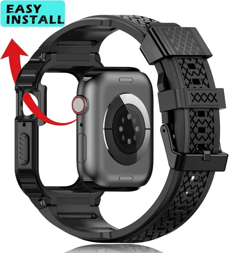 Miniatura 5 de Correa Deczone con caja de acero inoxidable compatible con Apple Watch Series SE 3 2 1/6 5 4 44mm, correa Series 3 2 1 42mm, correa iwatch de metal