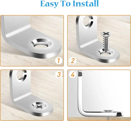 Miniatura 4 de 20 soportes en L de acero inoxidable, soporte de esquina de ángulo recto de 0.79 pulgadas, metal resistente, juntas de 90 grados