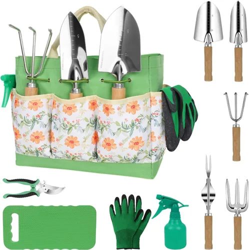 Miniatura 10 de LeMotech Juego de herramientas de jardín, kit de 3 piezas de acero inoxidable resistente que incluye pala, transplantadora, cultivador, herramientas