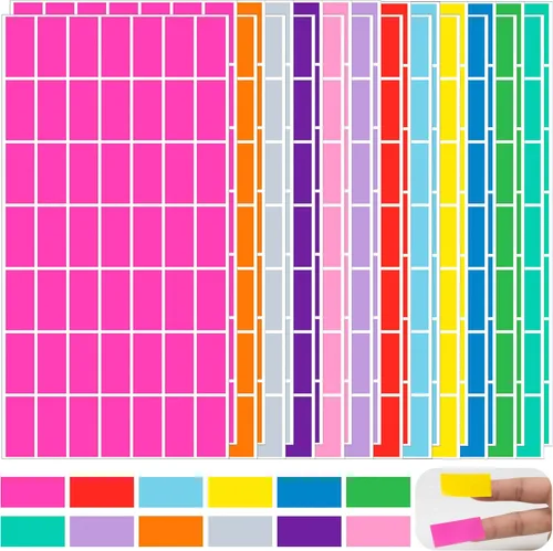 YSHIHE Calcomanías de etiquetas de colores, calcomanías rectangulares de codificación de colores, 1.57 x 0.75 pulgadas, 12 colores surtidos para