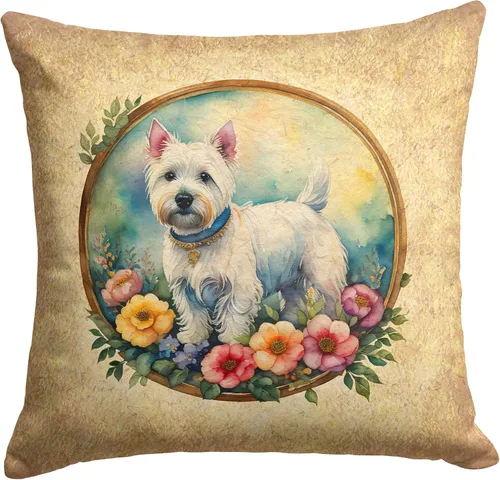 Miniatura 151 de Caroline's Treasures DAC2072PW1414 Affenpinscher and Flowers - Almohada decorativa de tela, lavable a máquina, para interiores y exteriores