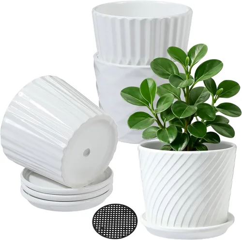 Miniatura 8 de sietpoek Macetas – Macetas cilíndricas de cerámica de 6.7 pulgadas con platillo conectado, macetas para plantas Succuelnt y pequeñas serpientes