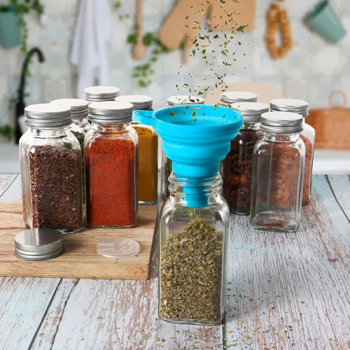 Miniatura 3 de 16 paquetes de tarros de especias de vidrio de 6 onzas con 80 etiquetas negras, recipientes cuadrados vacíos de 180 ml para condimentos, botellas