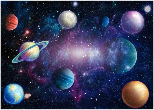 Miniatura 7 de Telón de fondo del espacio exterior con galaxia estrellada para bebés, niños y niñas, temática de planeta, fiesta de cumpleaños, 118 x 95.6