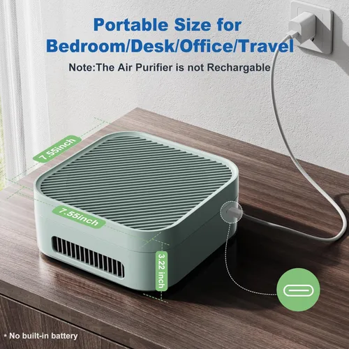 Miniatura 2 de H13 Purificadores de aire para el hogar, 600 pies cuadrados, purificador de aire True HEPA con cable USB para mascotas, polvo, caspa, polen, olor