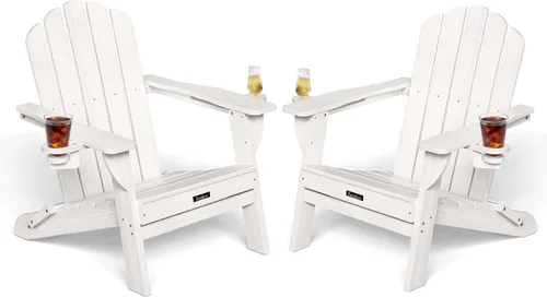 Miniatura 13 de Silla Adirondack plegable, silla Adirondack de HDPE con 2 soportes para tazas, sillas para fogatas al aire libre de fácil montaje para patio
