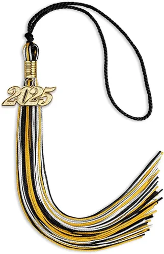 Miniatura 73 de Endea Graduation Borla mixta de triple color con gota de fecha dorada (negro/dorado/blanco, 2021)