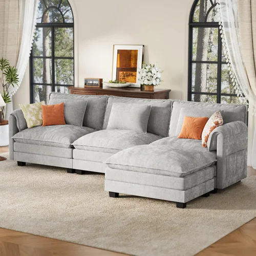 Miniatura 74 de ELUCHANG Sofá modular de gran tamaño de 79 pulgadas, cómodo sofá en forma de nube para sala de estar, sofá en forma de L con otomana, sofá de Negro