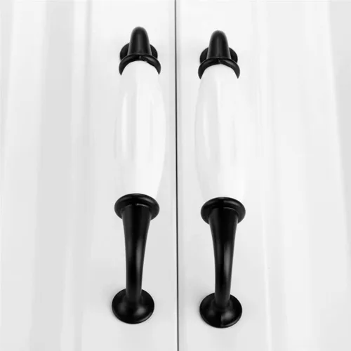 Miniatura 2 de 6 pomos de cerámica para puerta, manija de cajón de armario Shabby Chic, manija de armario blanco + negro, distancia del agujero A: 5.039 in