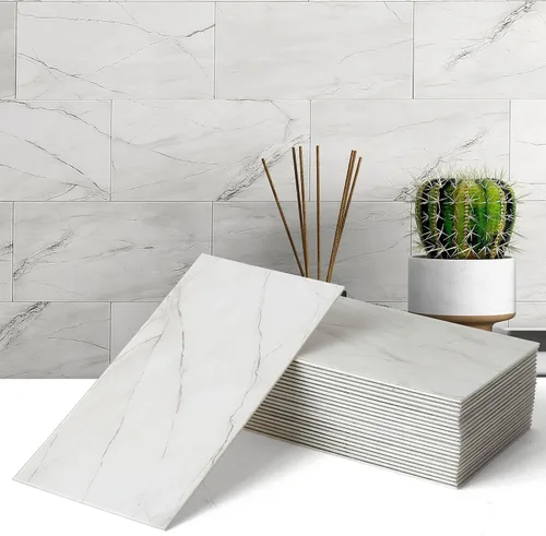 Miniatura 10 de VAOVI Azulejos de mármol de metro para despegar y pegar, azulejos individuales de pared de cocina, baño, ducha, 3.93 x 7.87 pulgadas