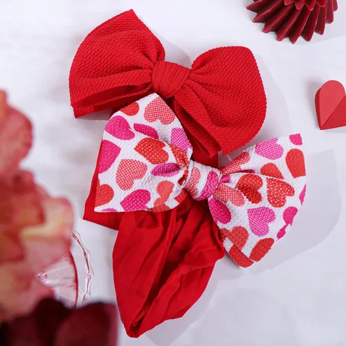 Miniatura 8 de YanJie Lazos de San Valentín – Diademas de nailon rojo hechas a mano para recién nacidos para niñas, niños pequeños y bebés Juego rojo de 6