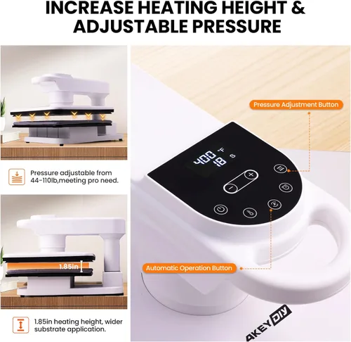 Miniatura 4 de Máquina giratoria de prensa de calor automática, prensa inteligente de camisetas de 15 x 15 pulgadas con liberación automática y presión automática