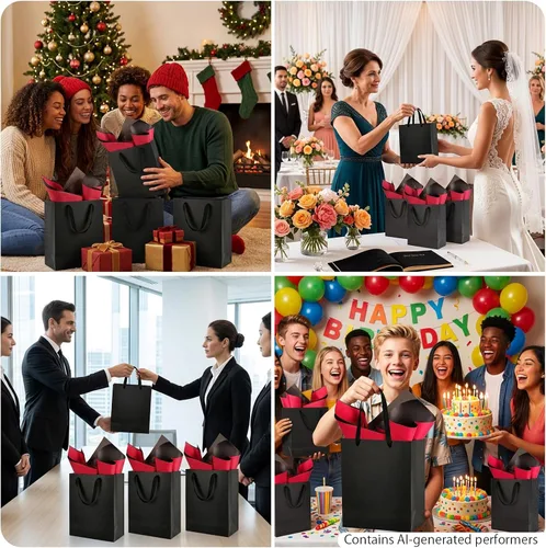 Miniatura 3 de 12 bolsas de regalo grandes de 10 x 5 x 13 pulgadas, bolsas de regalo grandes de color negro mate con asas para todas las ocasiones