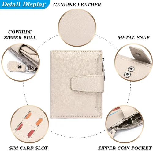 Miniatura 5 de Cartera de piel plegable con bloqueo RFID para mujer, tarjetero compacto con bolsillo con cremallera para monedas y 4 ventanas de identificación