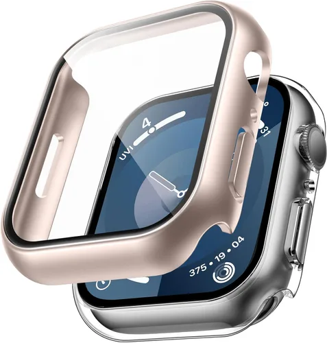 Miniatura 24 de TAURI - Juego de 2 carcasas rígidas para Apple Watch SE Series 6, 5, 4, 1.732 in (44mm), protector de pantalla integrado de cristal templado 9H, Azul