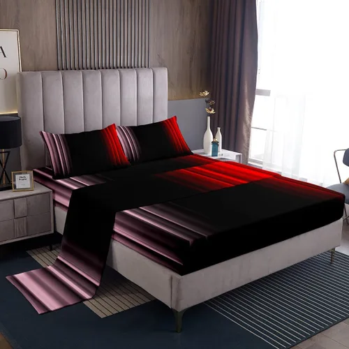 Miniatura 20 de Feelyou Juego de sábanas decorativas con ombre abstracto para niños y adolescentes, juego de sábanas rojas y negras de moda para dormitorio de niñas