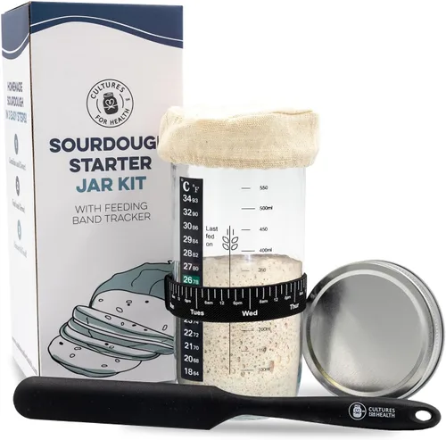 Cultures For Health Kit de tarro de masa madre | Kit de fabricación de pan fácil de bricolaje para pan de masa madre | Suministros esenciales para