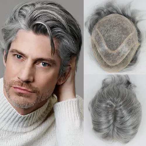 Miniatura 6 de HAPPY&CC Pelucas de repuesto de cabello para hombres y hombres, sistema de cabello humano tipo tupé, línea capilar natural, mono fino con postizo