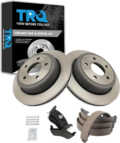 Miniatura 127 de TRQ Kit de pastillas de freno y rotor Posi trasero premium con zapatas de estacionamiento para camión GM SUV