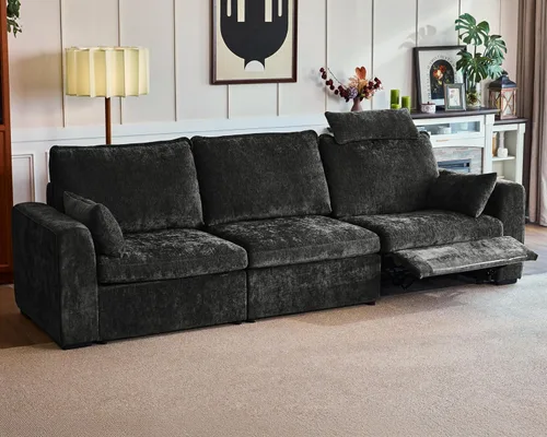 Miniatura 25 de Sofá reclinable eléctrico de 102.8 pulgadas con reposacabezas, sofá reclinable modular Cloud de gran tamaño con mesa, cajón de almacenamiento, Blanco