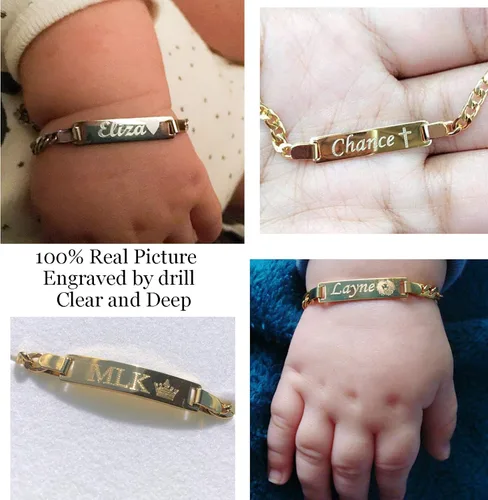 Miniatura 3 de ProLuckis Pulsera de oro personalizada para bebé pulsera de protección de identificación de bebé ajustable Acero inoxidable