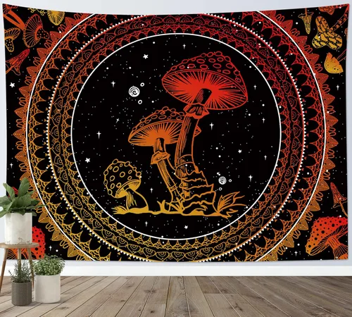 Miniatura 28 de SCECALA Tapiz bohemio de hongos, mandala blanco y negro para colgar en la pared para dormitorio, decoración bohemia del hogar, 60 x 40 pulgadas