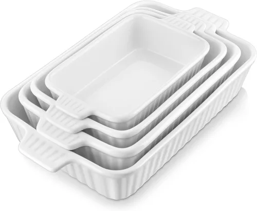 Miniatura 13 de MALACASA Cacerola para horno, platos de cerámica para hornear, juegos de 4 platos de cerámica, sartenes rectangulares para lasaña profundas con asas