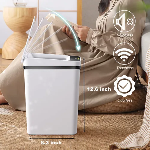 Miniatura 4 de Yatmung 2 Pack - Cubo de basura inteligente de 9,5 L con sensor de movimiento, delgado, sin contacto, para baño - Cubo de basura estrecho con tapa