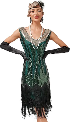 Vestido flapper de los años 20 para mujer, vestido de baile de lentejuelas con flecos, vestido de baile de Gatsby, vestido de cóctel, vestido de