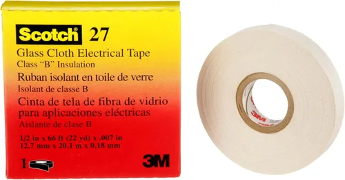 Cinta eléctrica de tela de vidrio 3M 27, ½ pulgada x 66 pies, 1 rollo, adhesivo no corrosivo, sensible a la presión, alta temperatura, protección