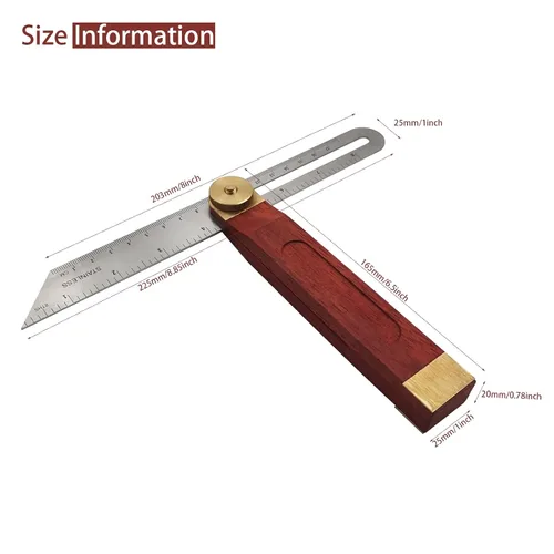 Miniatura 4 de Medidor de bisel, medidor de bisel deslizante, buscador de ángulo de bisel en T de 8 pulgadas con mango de madera, regla de medidas en T