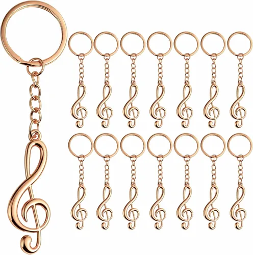 Miniatura 9 de Taiyin Juego de 15 llaveros de notas musicales con bolsas de organza, baratijas de metal g para decoración de recuerdos de fiesta de boda (dorado)