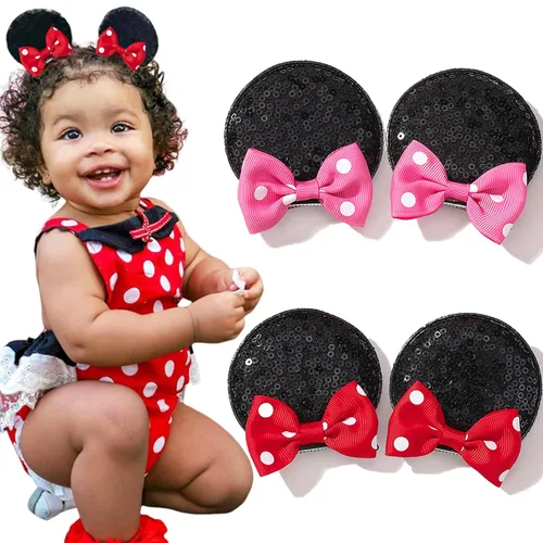 Miniatura 9 de Ayesha Pinzas de pelo con orejas de ratón para niñas pequeñas, con lentejuelas y lazos, accesorios de pelo para disfraz de Halloween, Navidad
