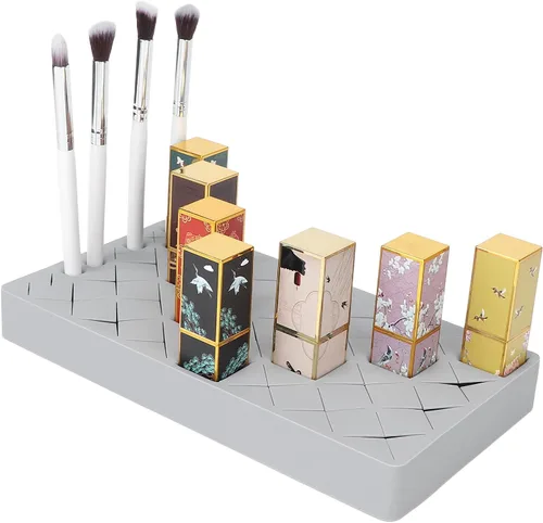 Miniatura 7 de Organizador minimalista de lápiz labial, caja de almacenamiento de maquillaje de silicona, 36 rejillas, gris, belleza/maquillaje