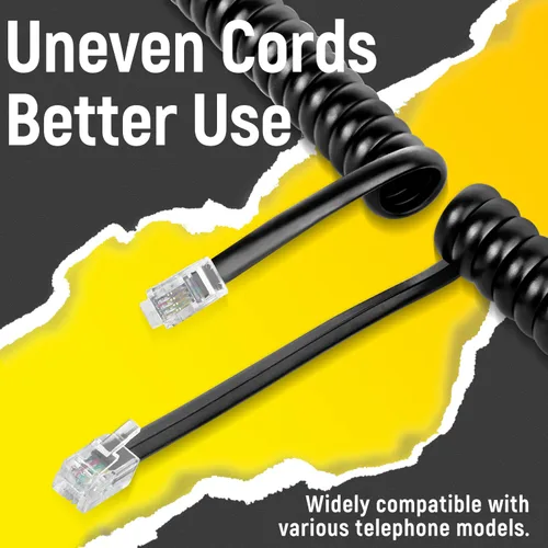 Miniatura 2 de Uvital Paquete de 2 cables telefónicos para línea fija, cable telefónico enrollado negro de 1.4 pies - generalmente se estira a 2-4.5 pies, longitud