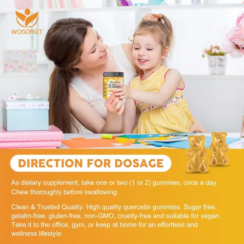 Miniatura 6 de Gomitas de quercetina con bromelina para adultos y niños, 800 mg de quercetina con bromelina, saúco, vitamina C, D3, inmune, apoyo de bienestar