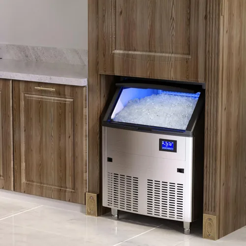 Miniatura 7 de Coolake Máquina comercial para hacer hielo de 450 libras/24 horas con almacenamiento de 130 libras, máquina de hielo de acero inoxidable debajo