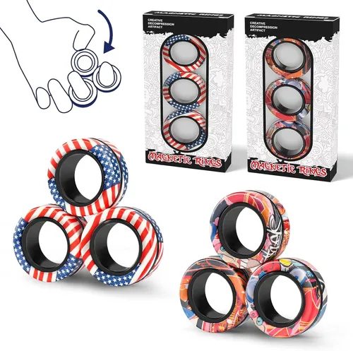 Juego de 6 anillos magnéticos para ansiedad, ideales para personas con TDAH y TDAH, anillos giratorios para terapia de alivio de ansiedad, paquete
