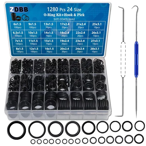 ZDBB Juego surtido de juntas tóricas de goma de 24 tamaños, 1280 piezas, con juego de púas y ganchos para lavadoras a presión, grifo, plomería,