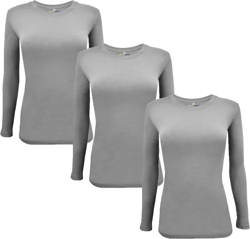 Miniatura 84 de Natural Uniforms Camiseta Under Scrub para mujer, cuello redondo, manga larga, paquete de 3, paquete múltiple de 3
