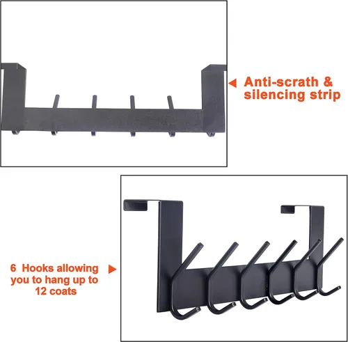 Miniatura 3 de SKOLOO Gancho para Puerta – para puertas de hasta 1-3/4 pulgadas de grosor, Negro, No Requiere Montaje, Acero Inoxidable, Perchero de Puerta