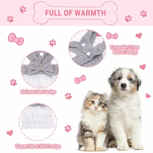 Miniatura 3 de Vestidos para Perros, Ropa de Mascota a la Moda, Vestidos de Princesa para Cachorros con Rayas y Malla (Azul, XS)