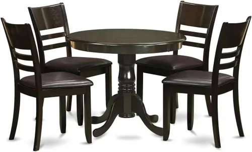 East West Furniture ANLY5-CAP-LC - Juego de mesa y sillas de cocina de 5 piezas, incluye una mesa de comedor redonda con pedestal y 4 sillas de