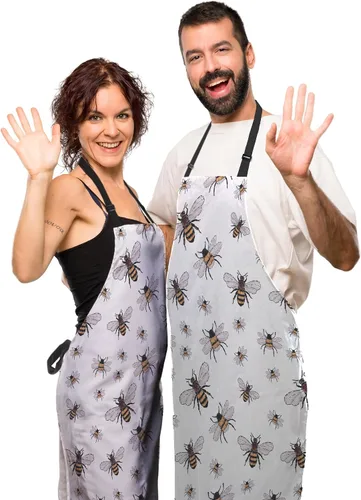 Miniatura 5 de Delantales divertidos para adultos y hombres, diseño de abeja grande, pequeño, divertido para insectos, para cocina, restaurante, barbacoa, pintura