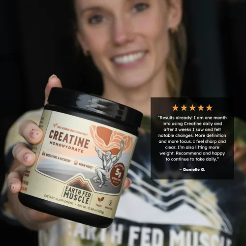Miniatura 5 de Earth Fed Muscle Monohidrato de creatina en polvo, 10.58 oz, 60 porciones Creatina alemana Creapure para fuerza, potencia y crecimiento muscular